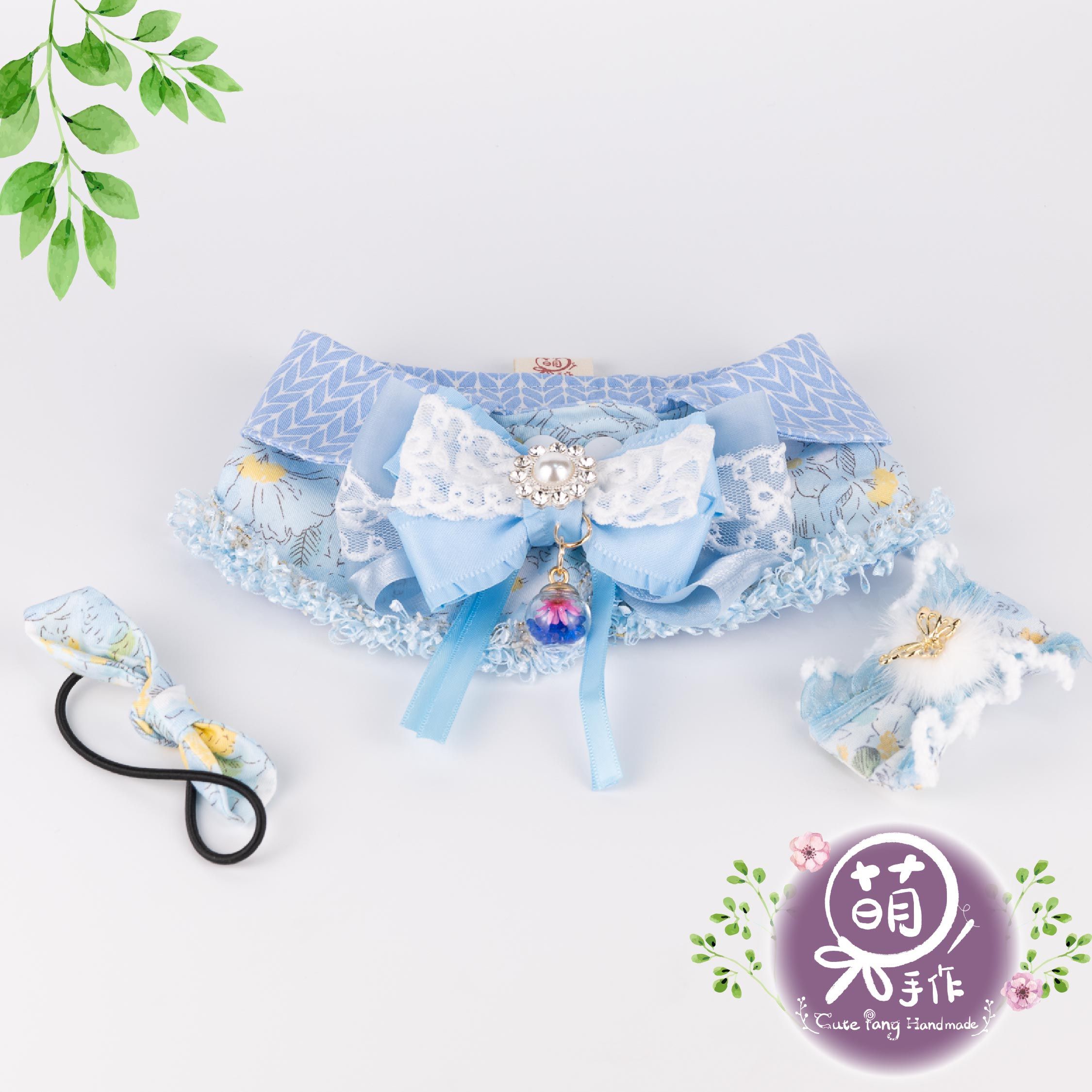 萌糖手作｜花漾精靈（藍）披肩 披肩 寵物領巾 狗狗領巾 貓咪領巾狗狗脖圍 貓咪脖圍 寵物項圈 貓咪項圈 狗狗