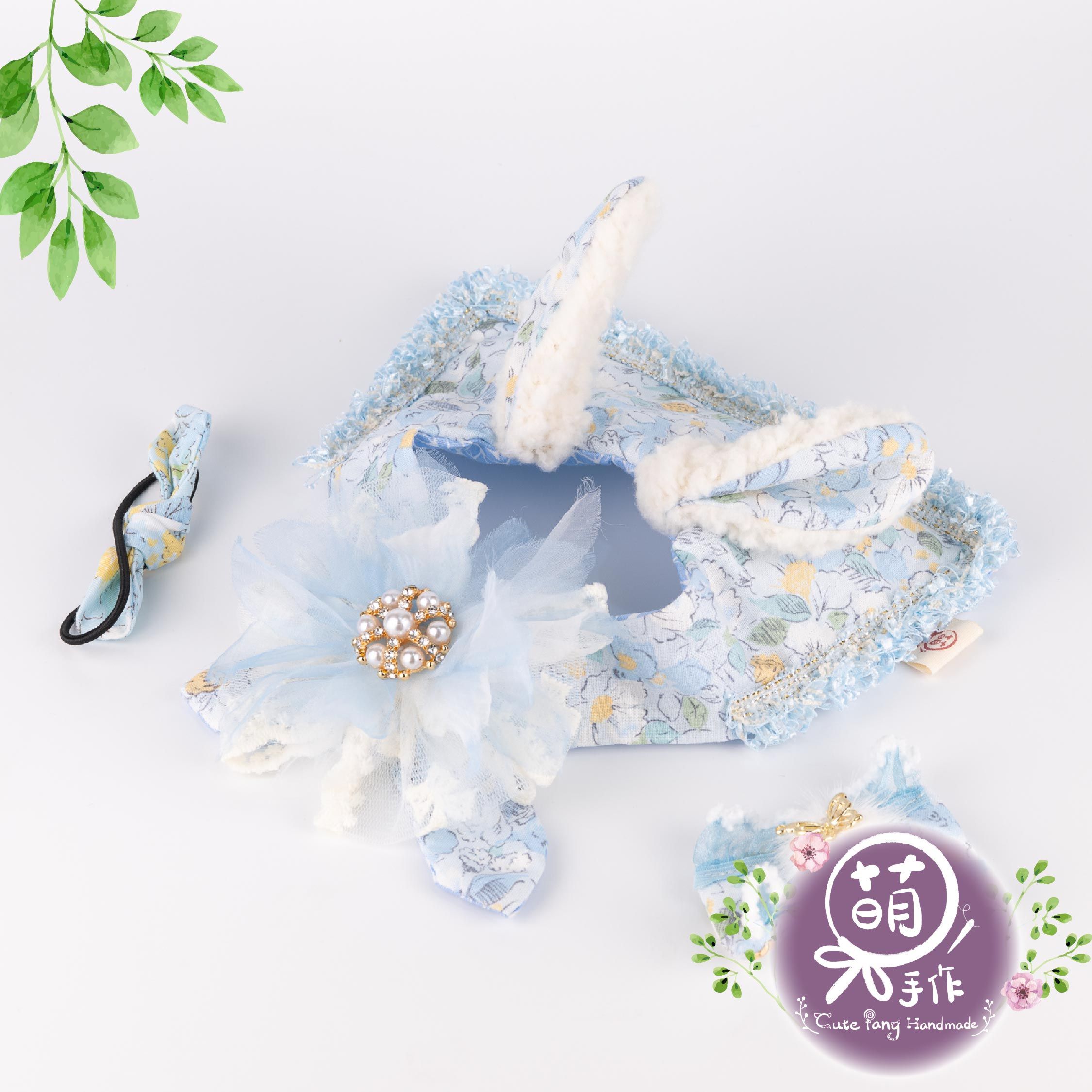 萌糖手作｜花漾精靈（藍）披風 寵物領巾 狗狗領巾 貓咪領巾狗狗脖圍 貓咪脖圍 寵物項圈 貓咪項圈 狗狗項圈