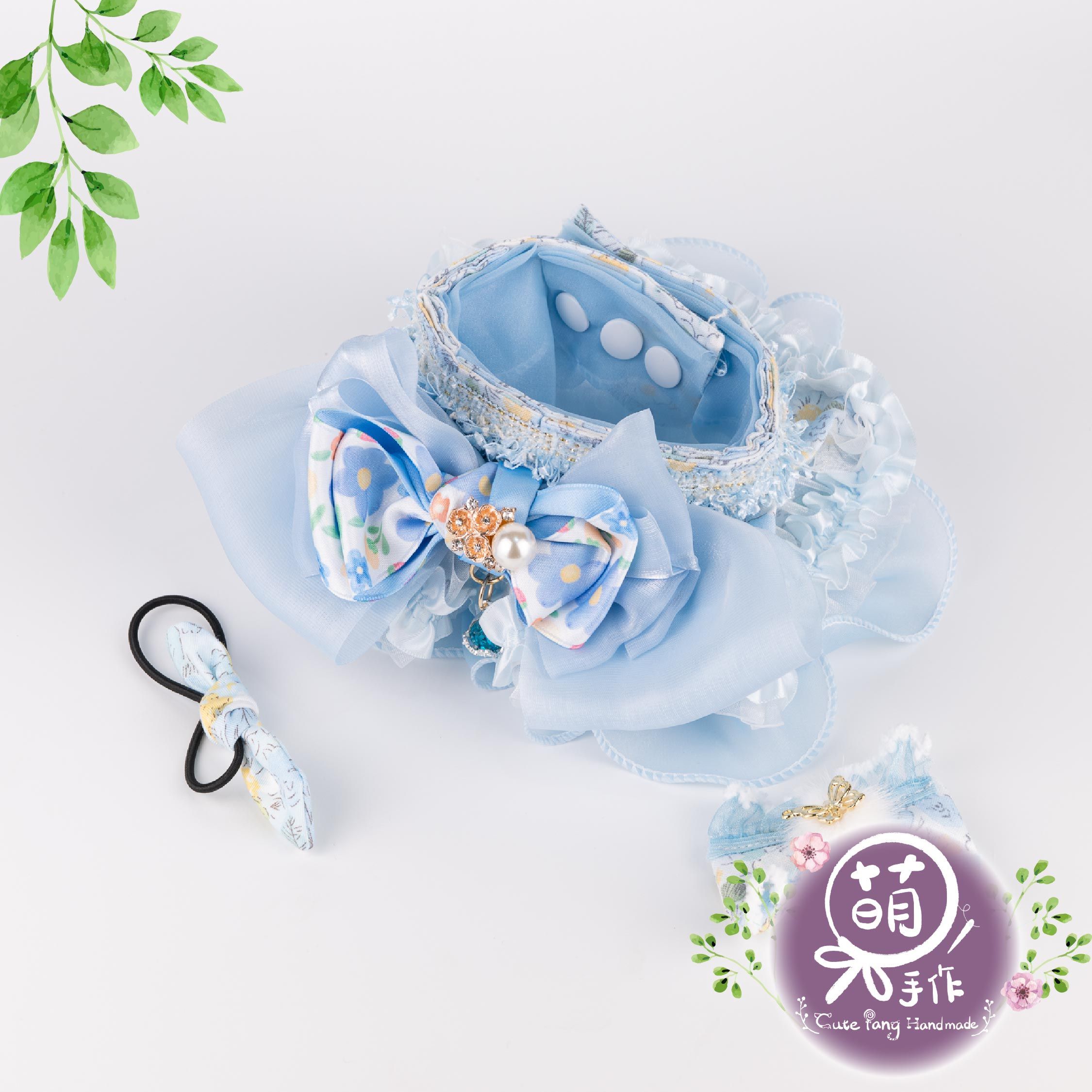 萌糖手作｜花漾精靈（藍）花嶺 寵物領巾 狗狗領巾 貓咪領巾狗狗脖圍 貓咪脖圍 寵物項圈 貓咪項圈 狗狗項圈
