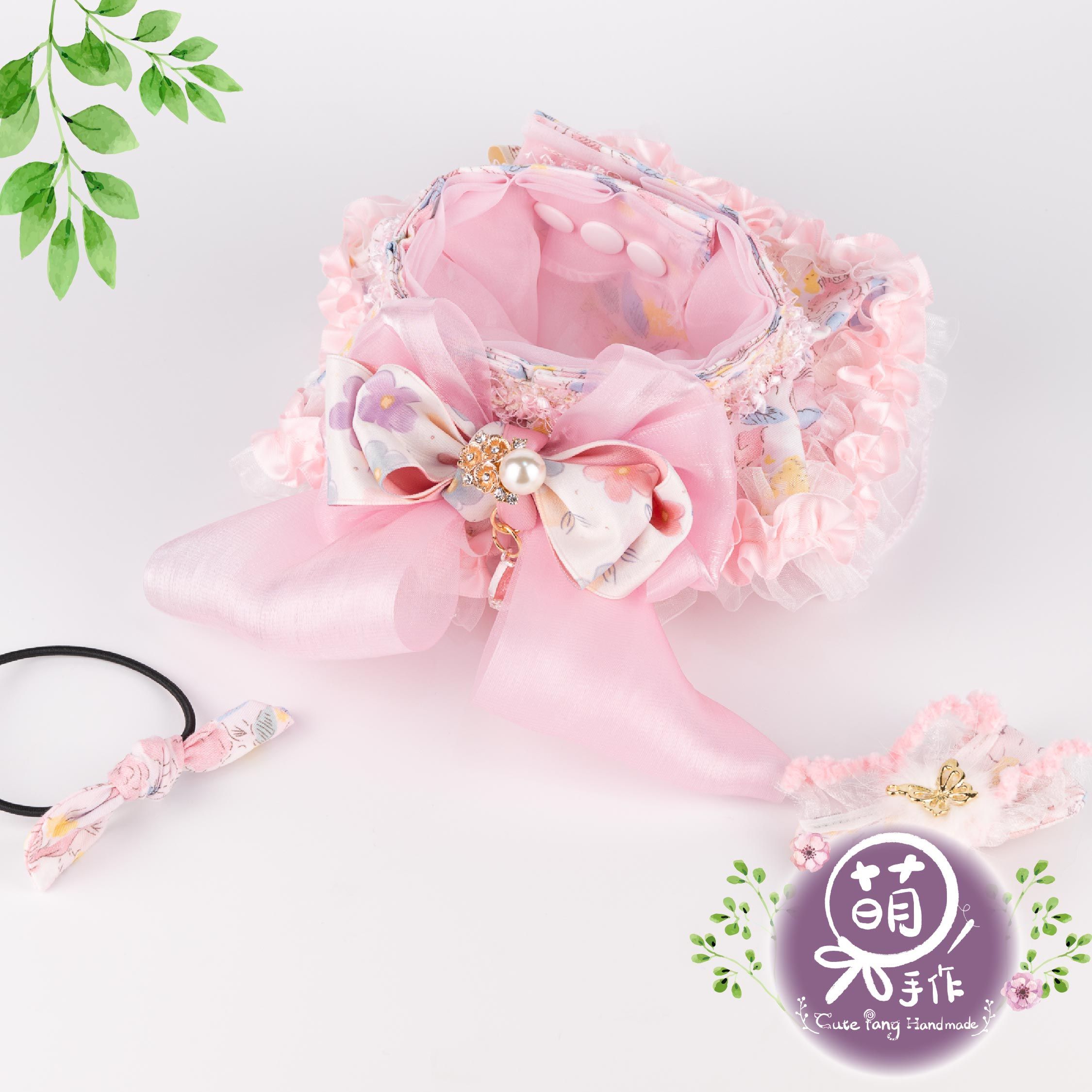 萌糖手作｜花漾精靈（粉）花嶺 寵物領巾 狗狗領巾 貓咪領巾狗狗脖圍 貓咪脖圍 寵物項圈 貓咪項圈 狗狗項圈