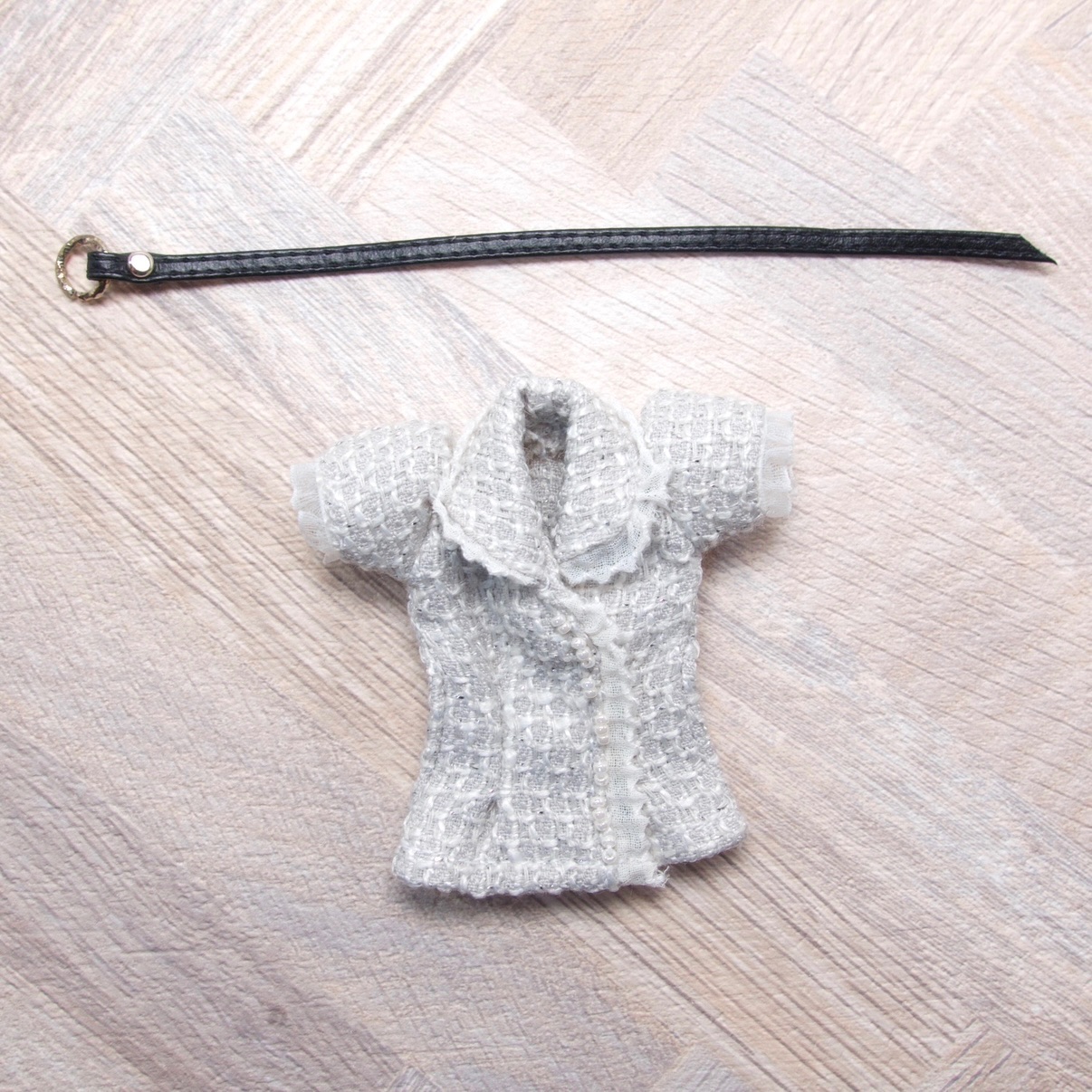 花蒔芸 小香風米白編織洋裝+皮帶 S尺寸（ob11用）