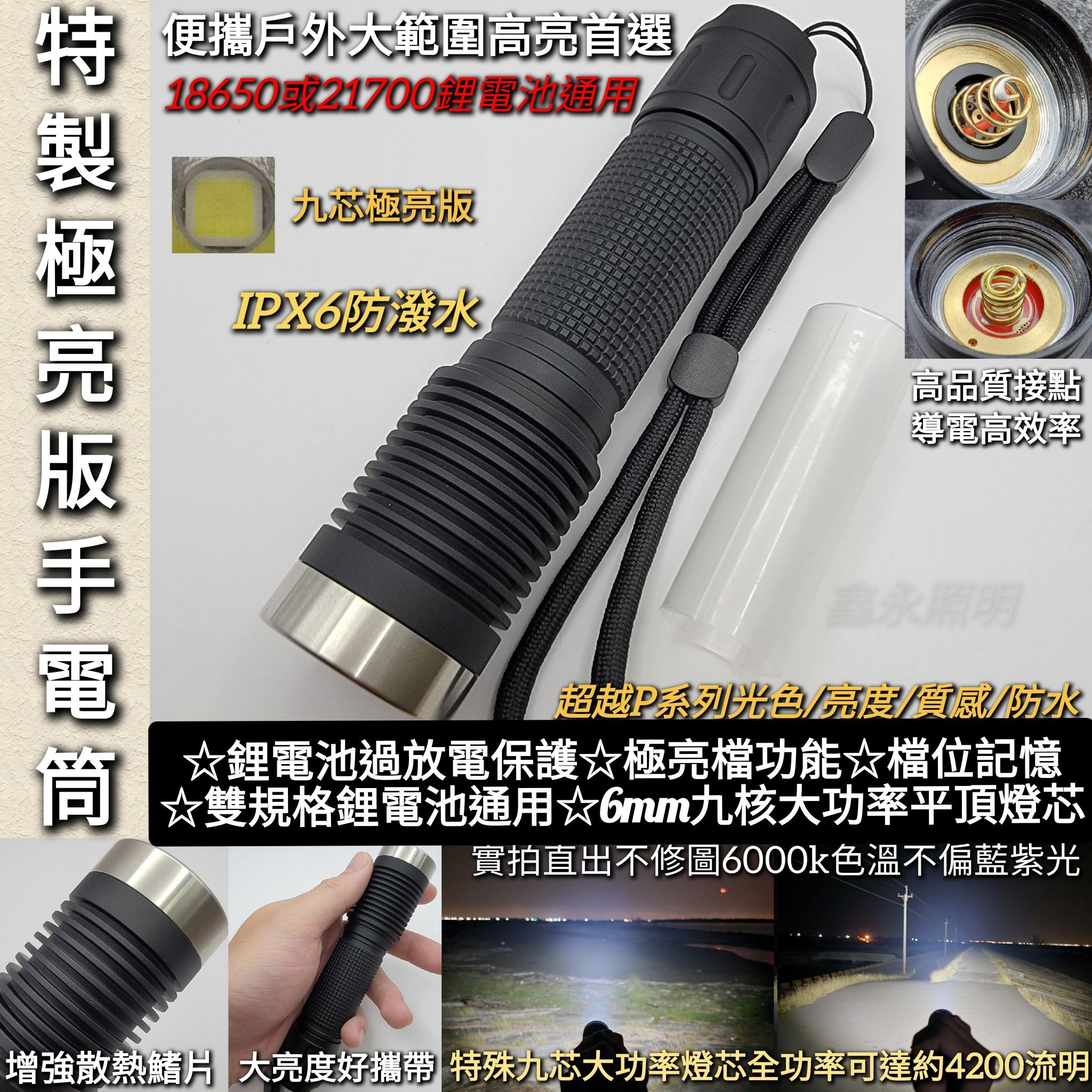 台灣出貨「鑫永照明」手電筒 強光手電筒 18650 21700 超亮6000K SFN60 大功率版 登山 露營 工作燈