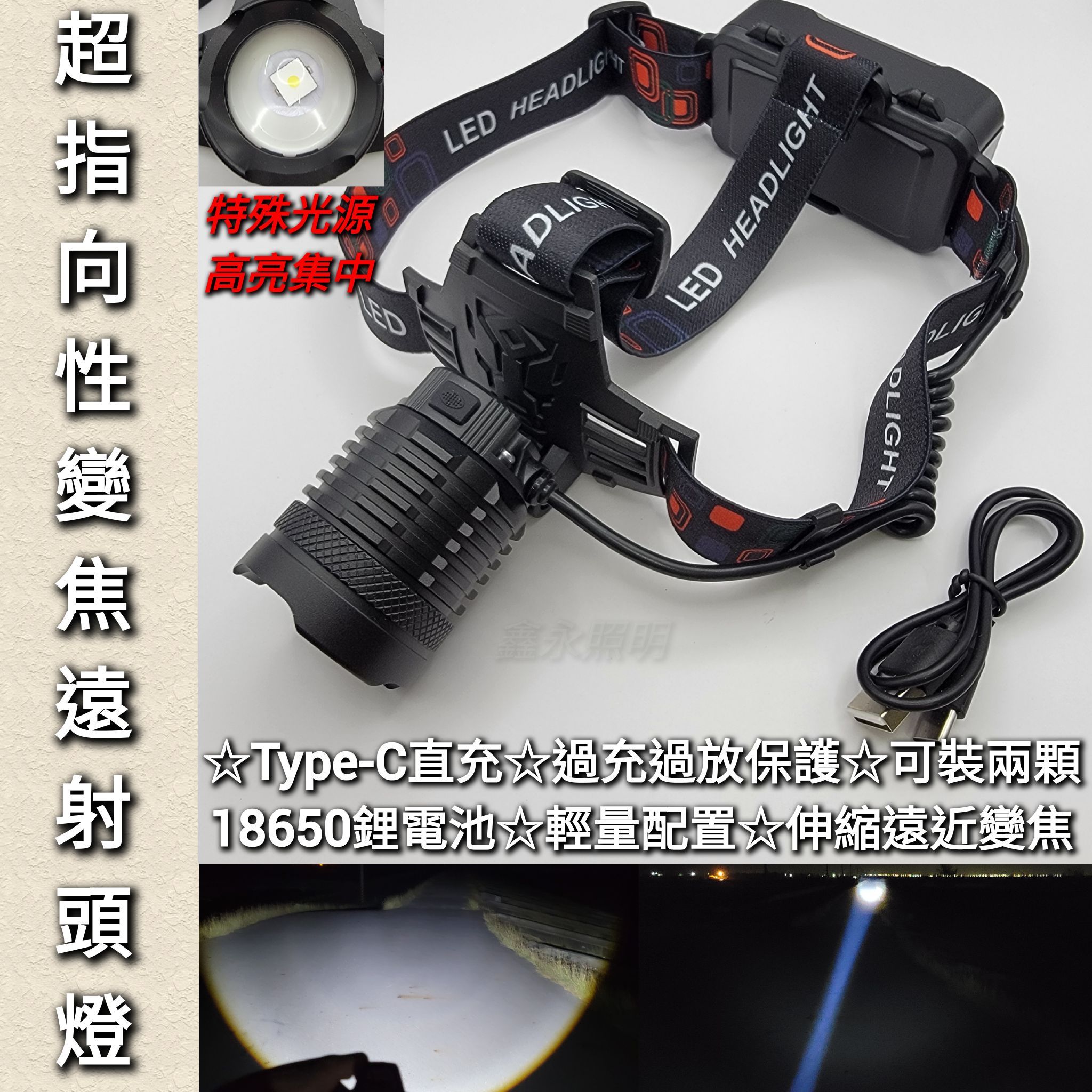 台灣出貨「鑫永照明」強光頭燈 伸縮變焦頭燈 超指向性激光 遠射 廣角 頭戴燈 LED 18650頭燈 登山露營 工作燈