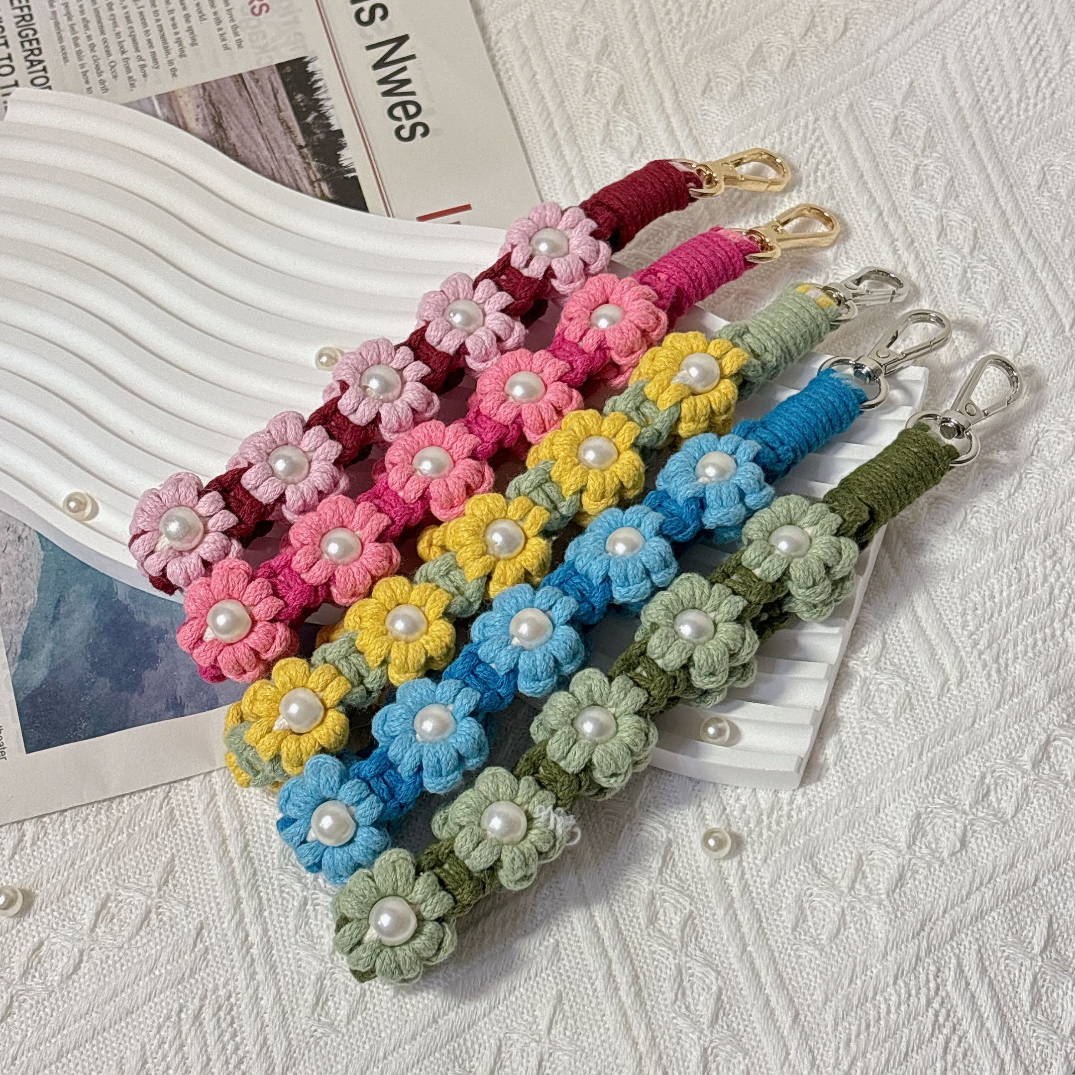 【涵之花手作 Han.macrame】珍珠款手腕手機掛繩