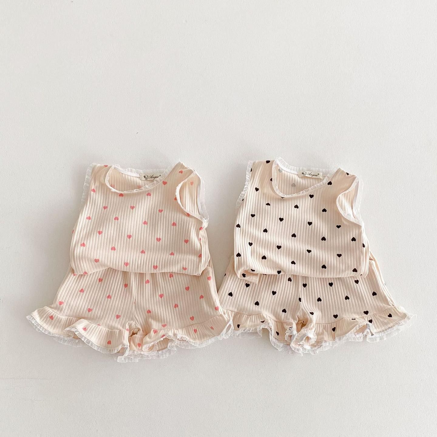 Angou 花邊愛心薄款坑條套裝 2色