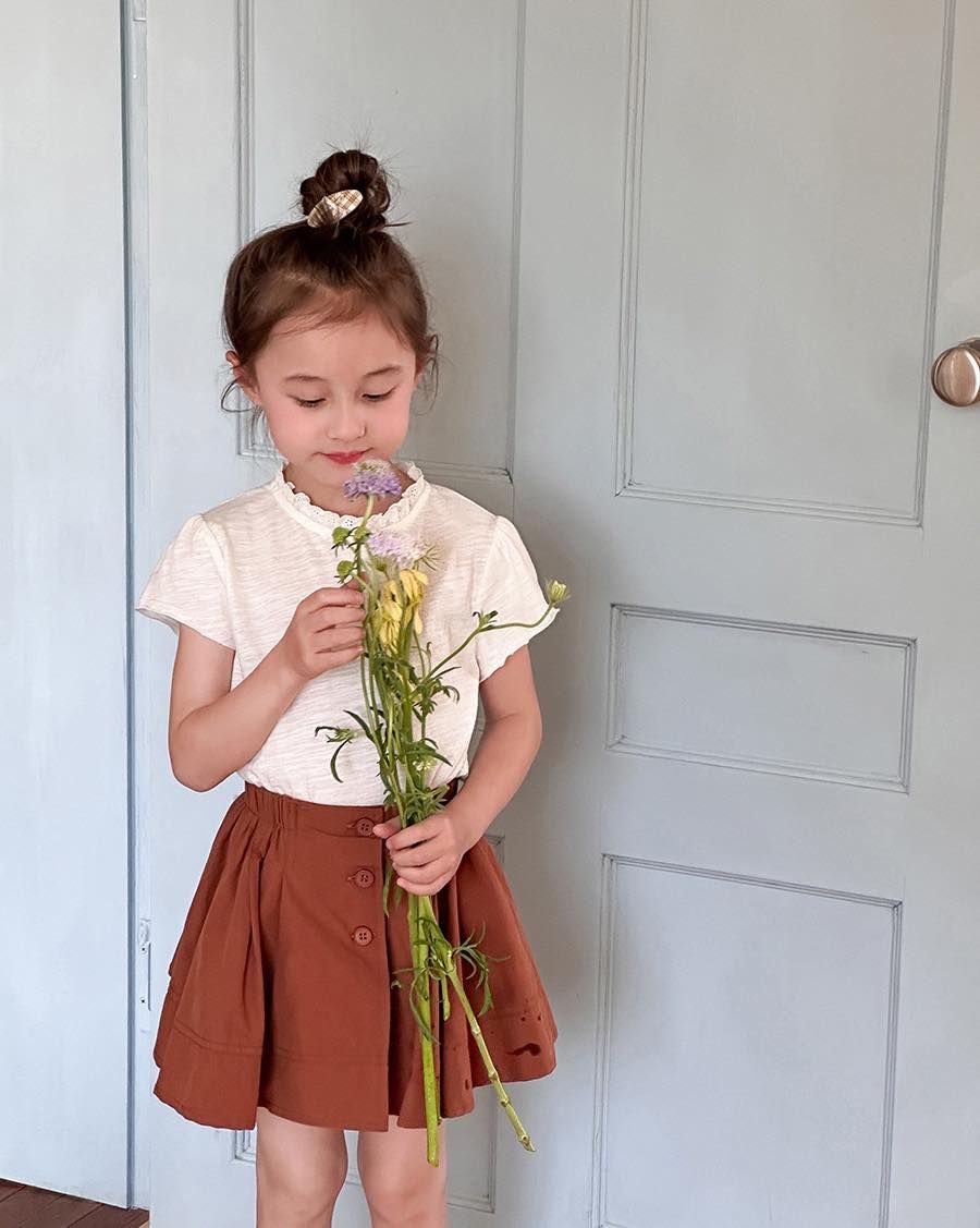 Ambb 輕薄透氣竹節棉花邊領上衣