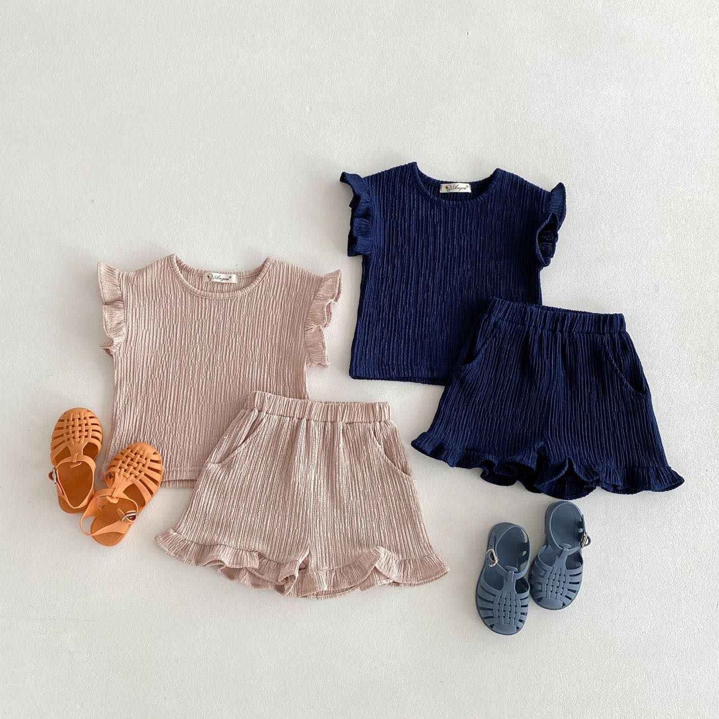 Angou  韓系薄棉舒適冰涼花邊套裝 2色