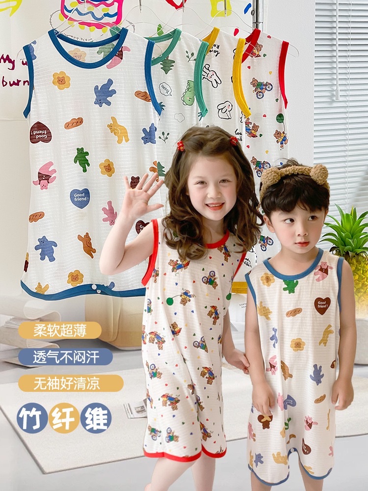 兒童竹纖維無袖分腿睡袋