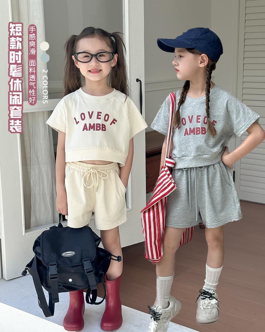 Ambb 短款字母T恤+短褲套裝 2色