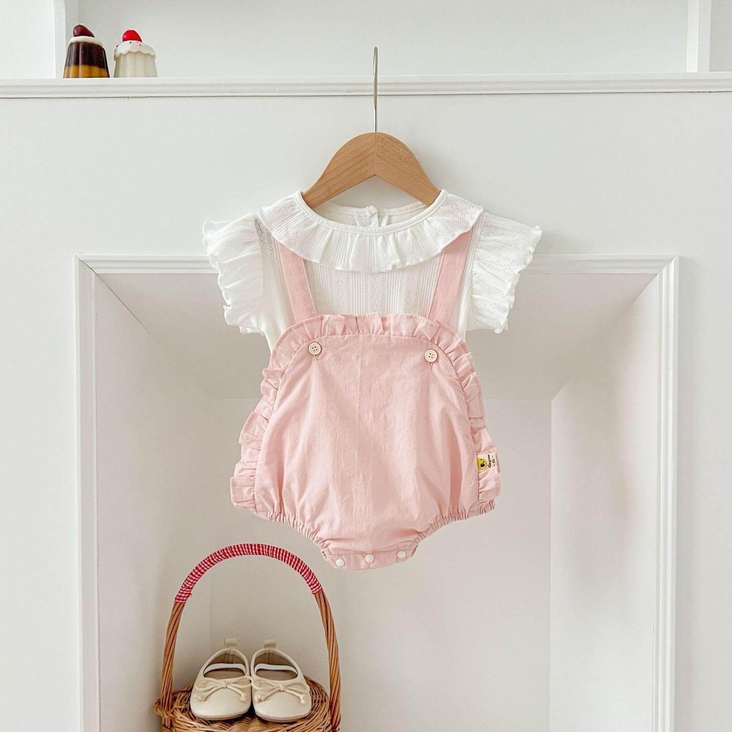 Angou 棉質上衣+吊帶包屁衣套裝