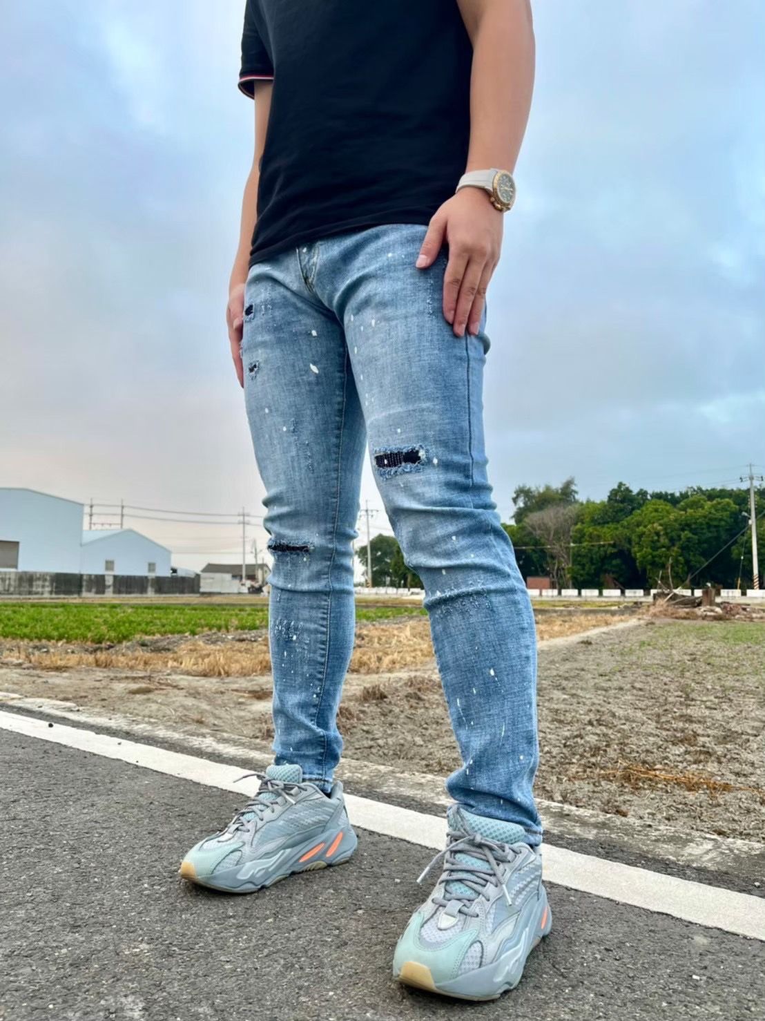 Luu Quiet 3代 潑漆水洗藍超彈力牛仔褲