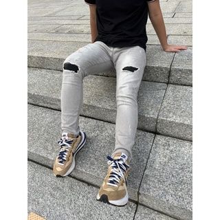 Luu Quiet 10代 刀割破壞灰機車超彈力牛仔褲