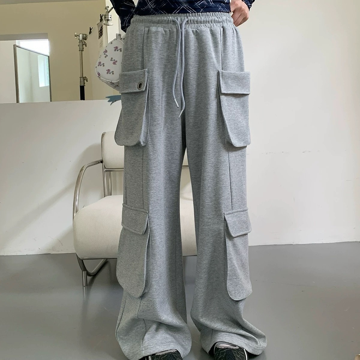 美式休閒慵懶感口袋闊腿工裝褲