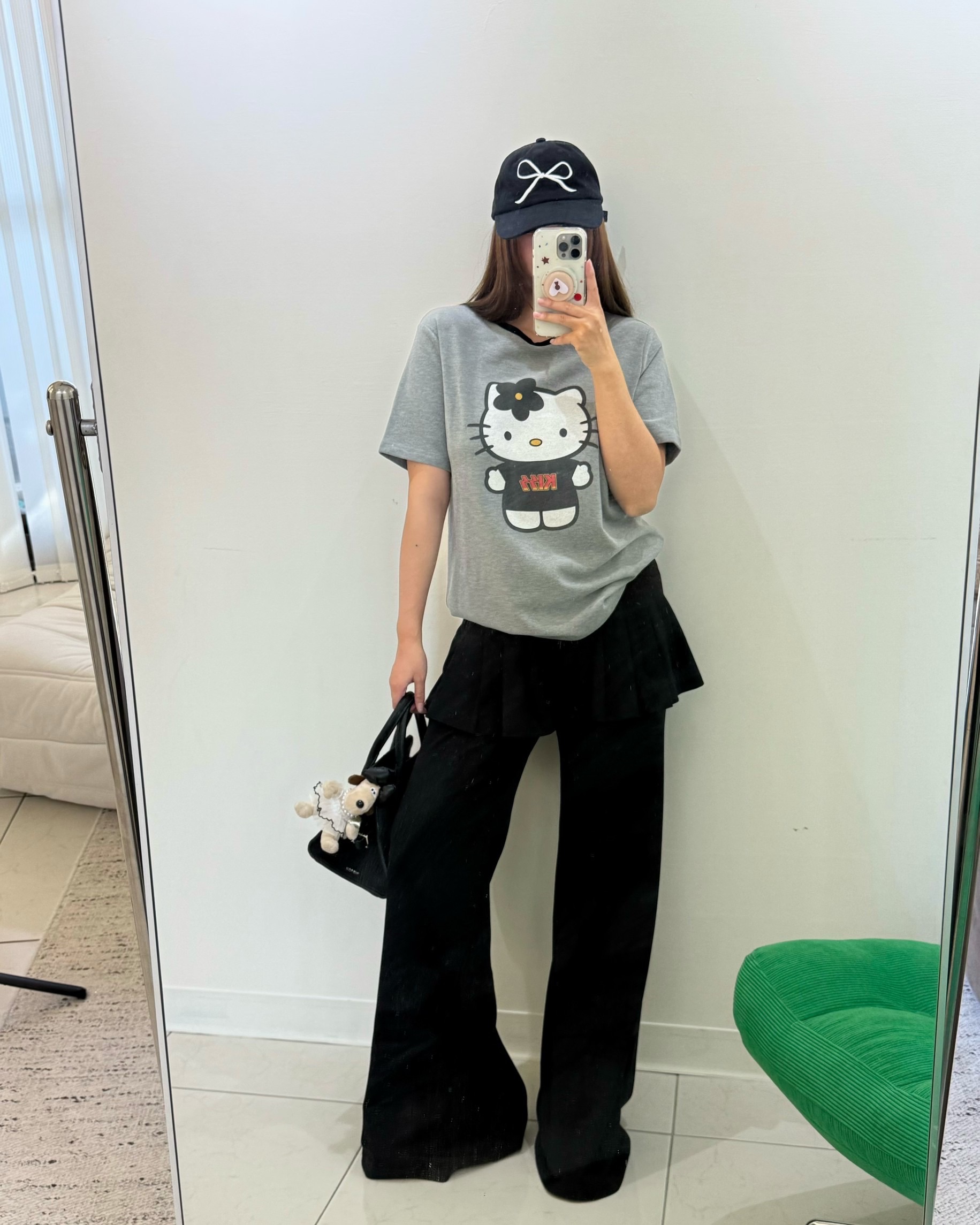 圓領拼色領邊厚磅kitty寬鬆短袖tee