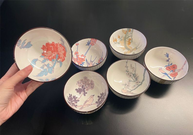 10/13才有貨-故宮彩繪花鳥碗（ 6入）組 麵碗 湯碗 飯碗 陶瓷碗-開發金