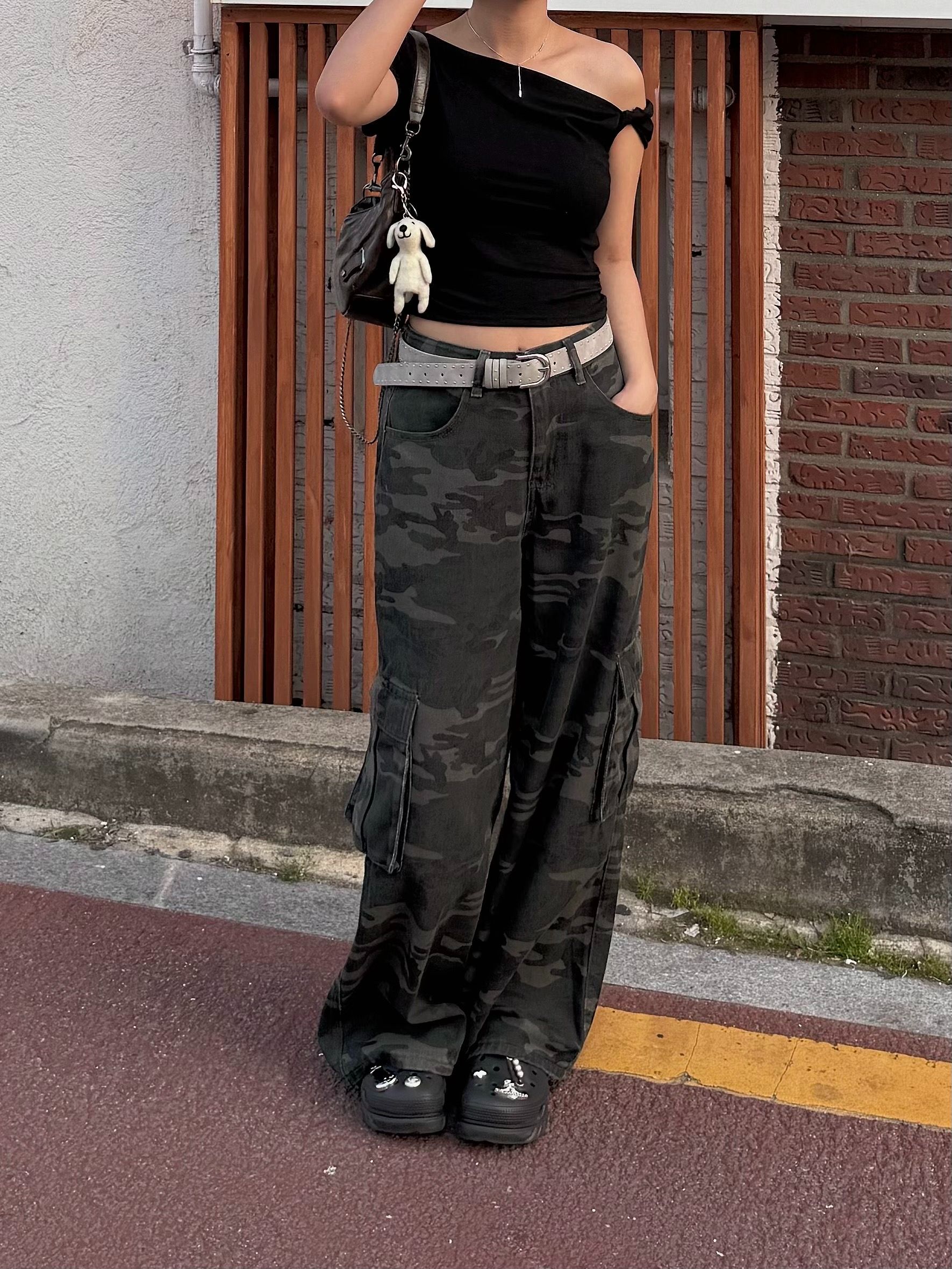 迷彩工裝牛仔直筒褲 預購