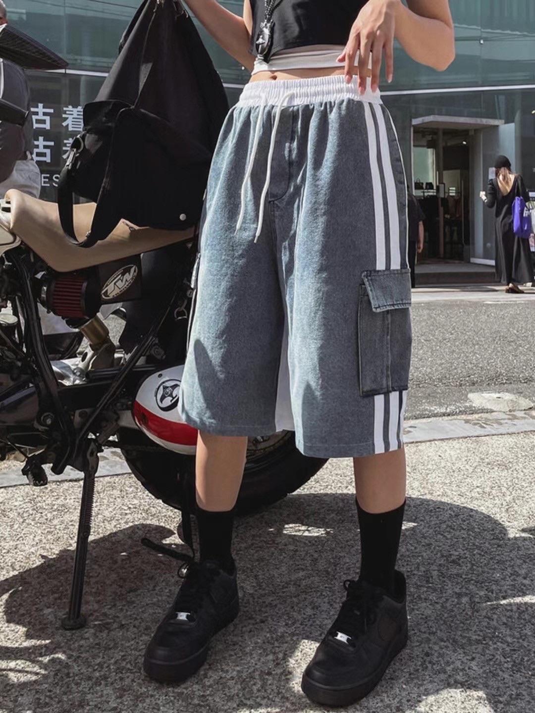 男女❤️💙NZ4632韓國線條口袋牛仔短褲