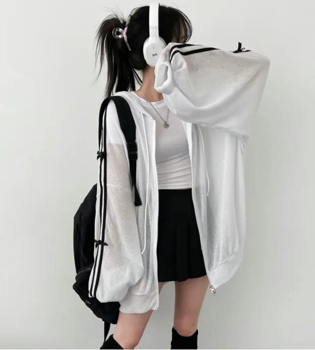 女裝❤️K48202韓國蝴蝶結連帽薄外套