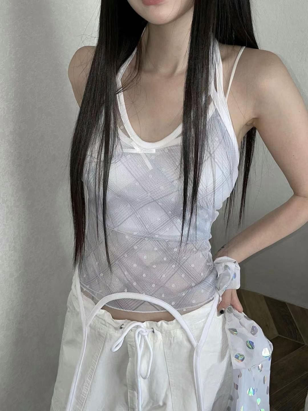 女裝❤️K572820韓國點點蕾絲繞脖內搭