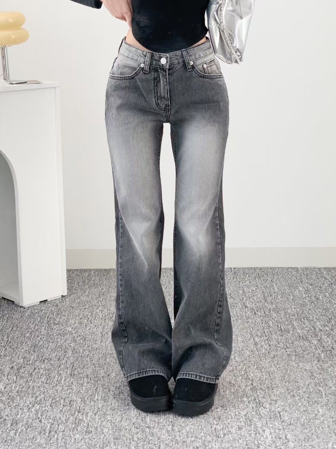 K950韓國直條燈芯絨低腰喇叭褲