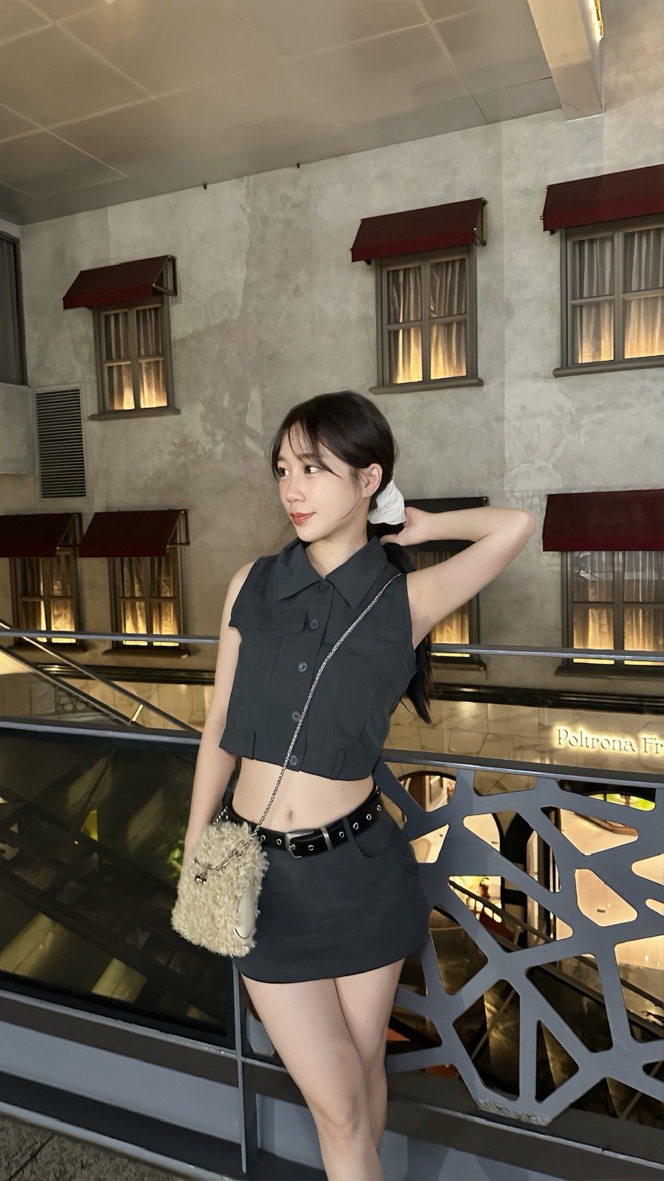 A962 深灰低腰工裝褲裙+A958深灰質感工裝背心（套裝可拆賣）