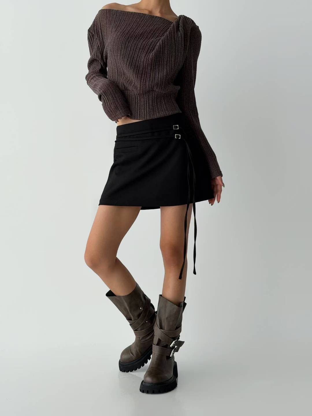 K511142韓國雙綁繩西裝褲裙