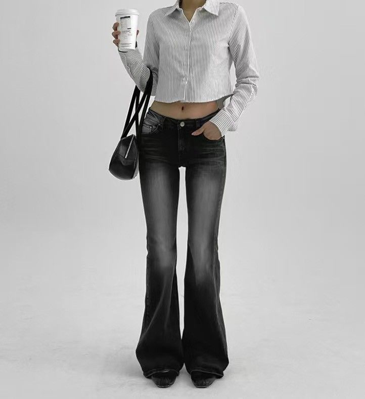 12月直播款-K632韓國超顯瘦刷白小喇叭牛仔褲（現貨）