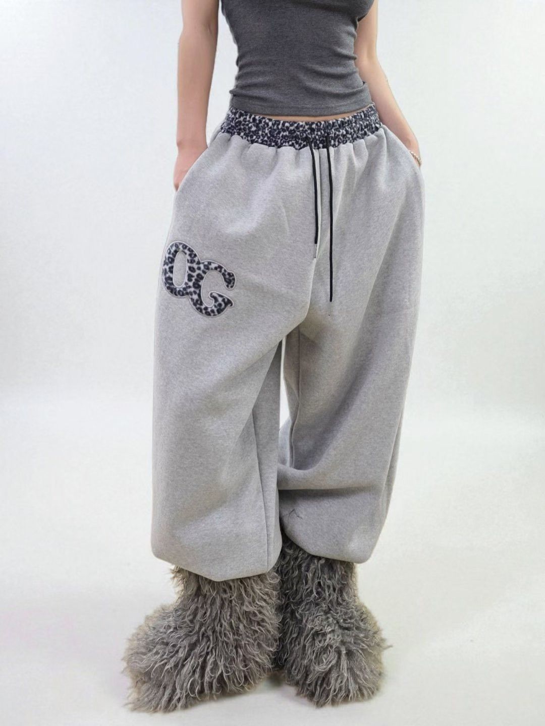 直播款-K5121003韓國OG豹紋拼接內刷毛棉褲（現貨+預購）