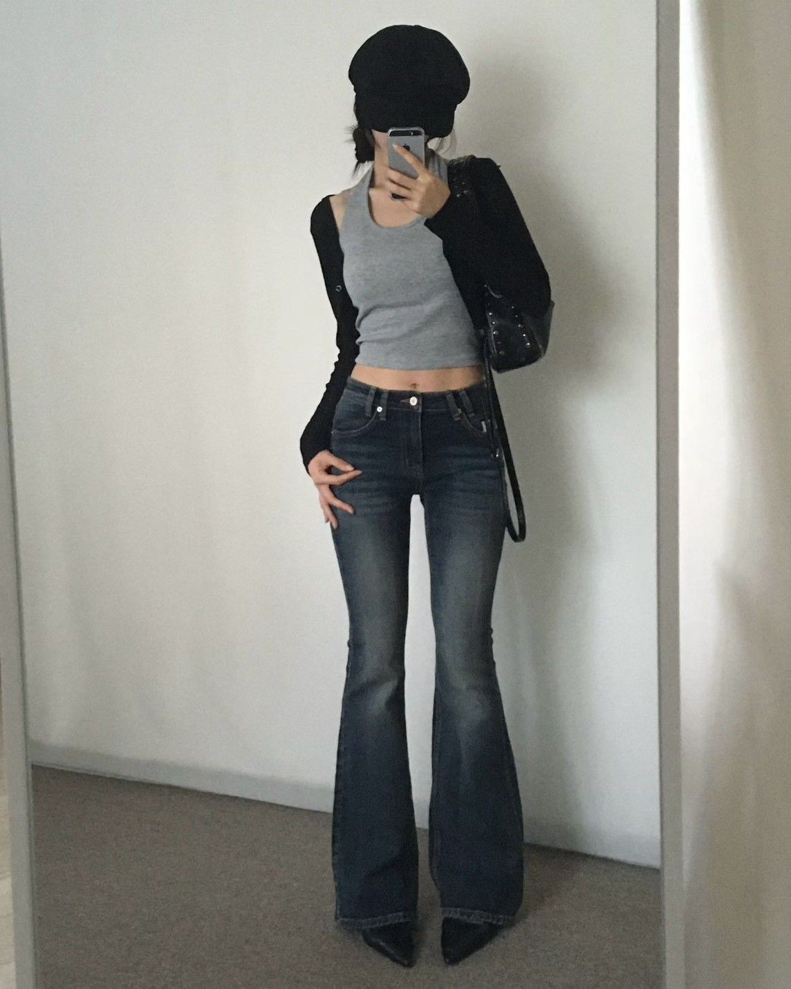 K988韓國刷舊微喇叭低腰牛仔褲