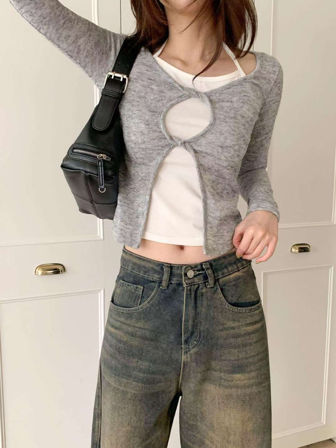 K612704韓國兩件式扭結針織薄長袖（預購）