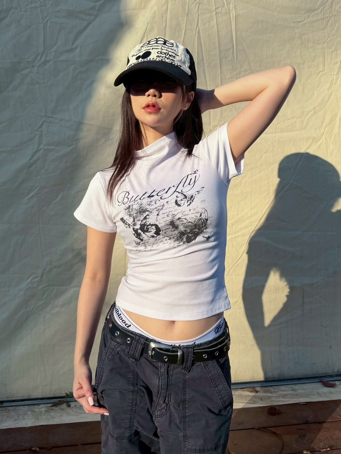 A202501蝴蝶草寫印花立領短袖