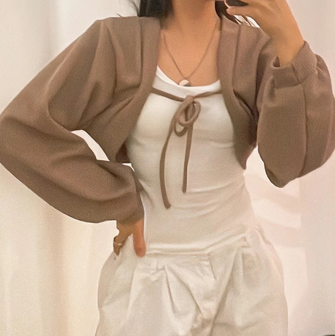 ￼現貨售完不補ෆ🏷ʏᴜɴᴀ’s ·韓國代購🇰🇷抽繩綁帶細紋長袖罩衫