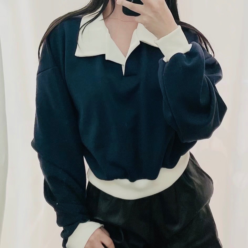 ￼現貨售完不補ෆ🏷ʏᴜɴᴀ’s ·韓國代購🇰🇷內刷毛翻領撞色長袖上衣