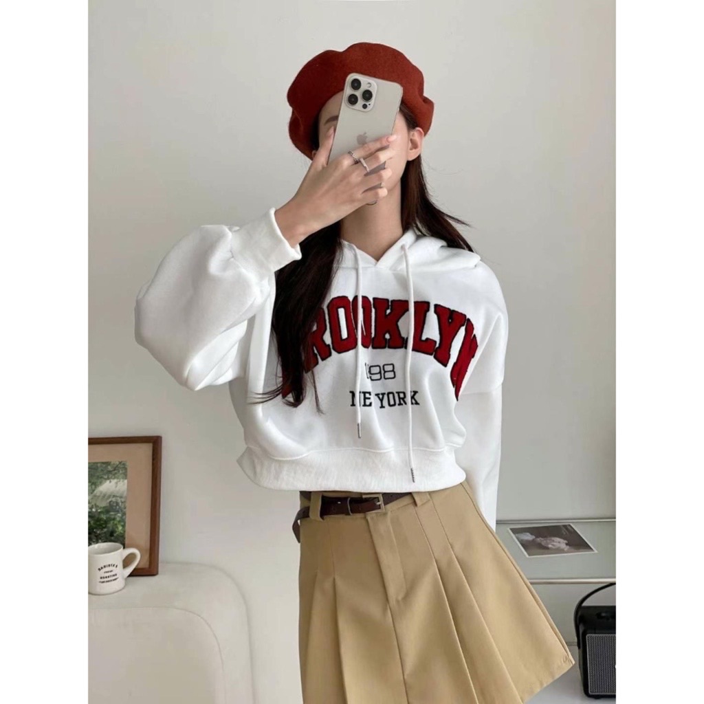 ￼現貨售完不補ෆ🏷ʏᴜɴᴀ’s ·韓國代購🇰🇷布魯克林內刷毛短版帽T