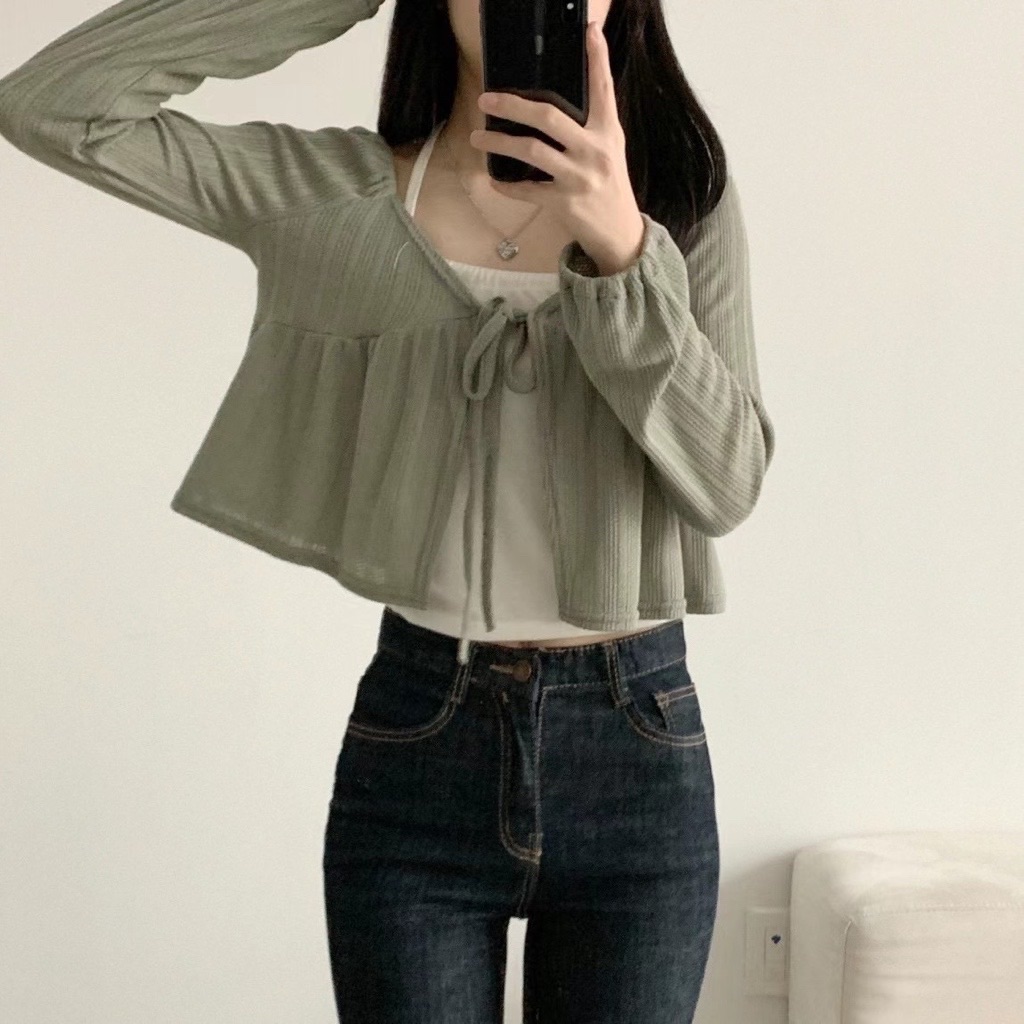 ￼現貨售完不補ෆ🏷ʏᴜɴᴀ’s ·韓國代購🇰🇷溫柔針織外套+繞脖背心兩件式上衣 3colors