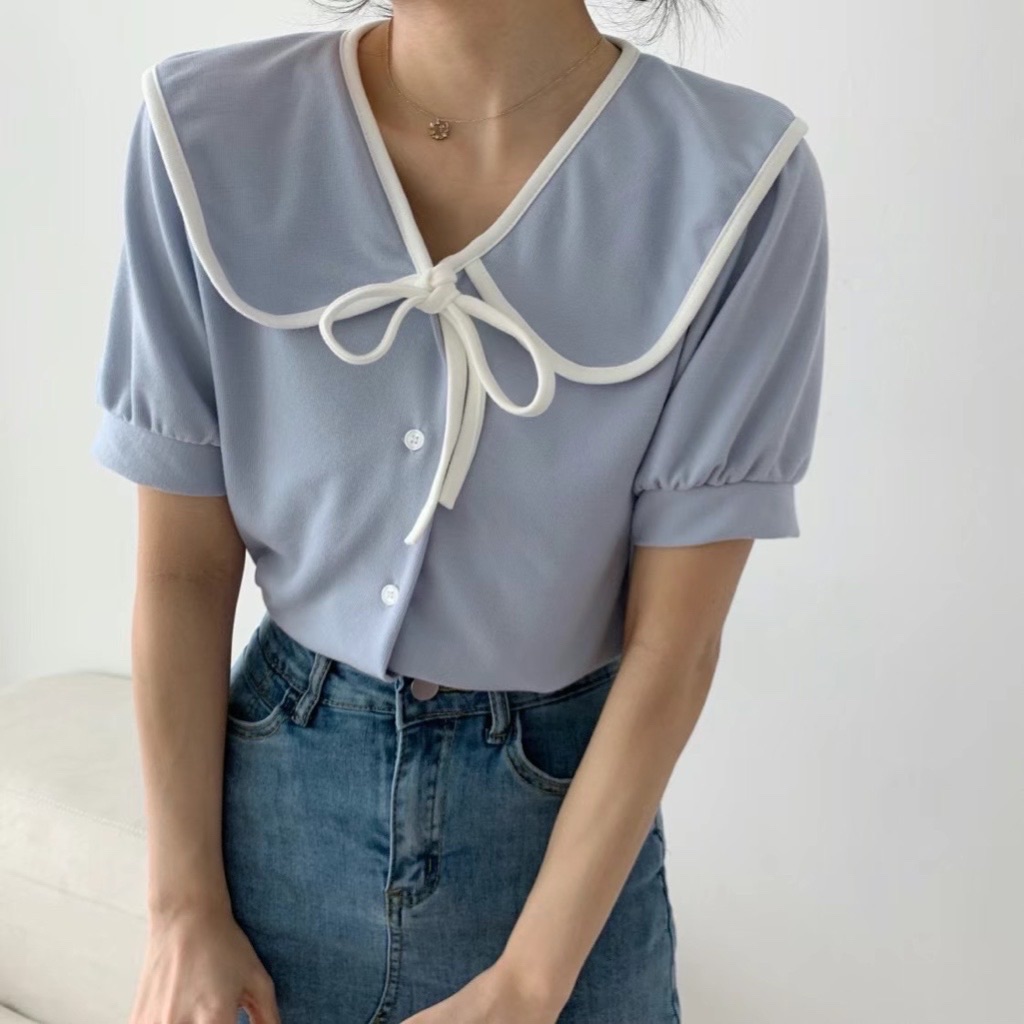 斷貨出清價￼ʏᴜɴᴀ’s ㅣ正韓🇰🇷甜美學院風撞色短袖上衣 3colors