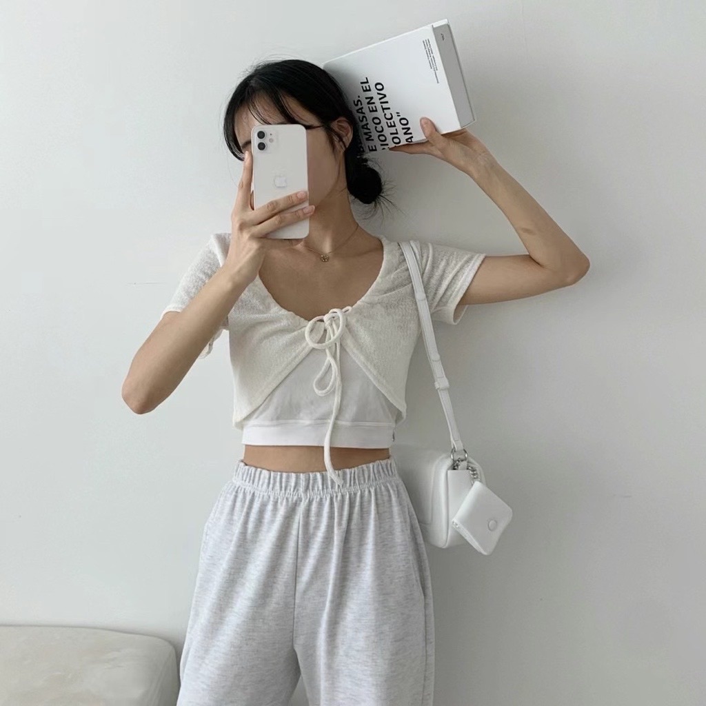 🏷ʏᴜɴᴀ’s ·正韓🇰🇷微透膚綁帶短袖罩衫 3colors