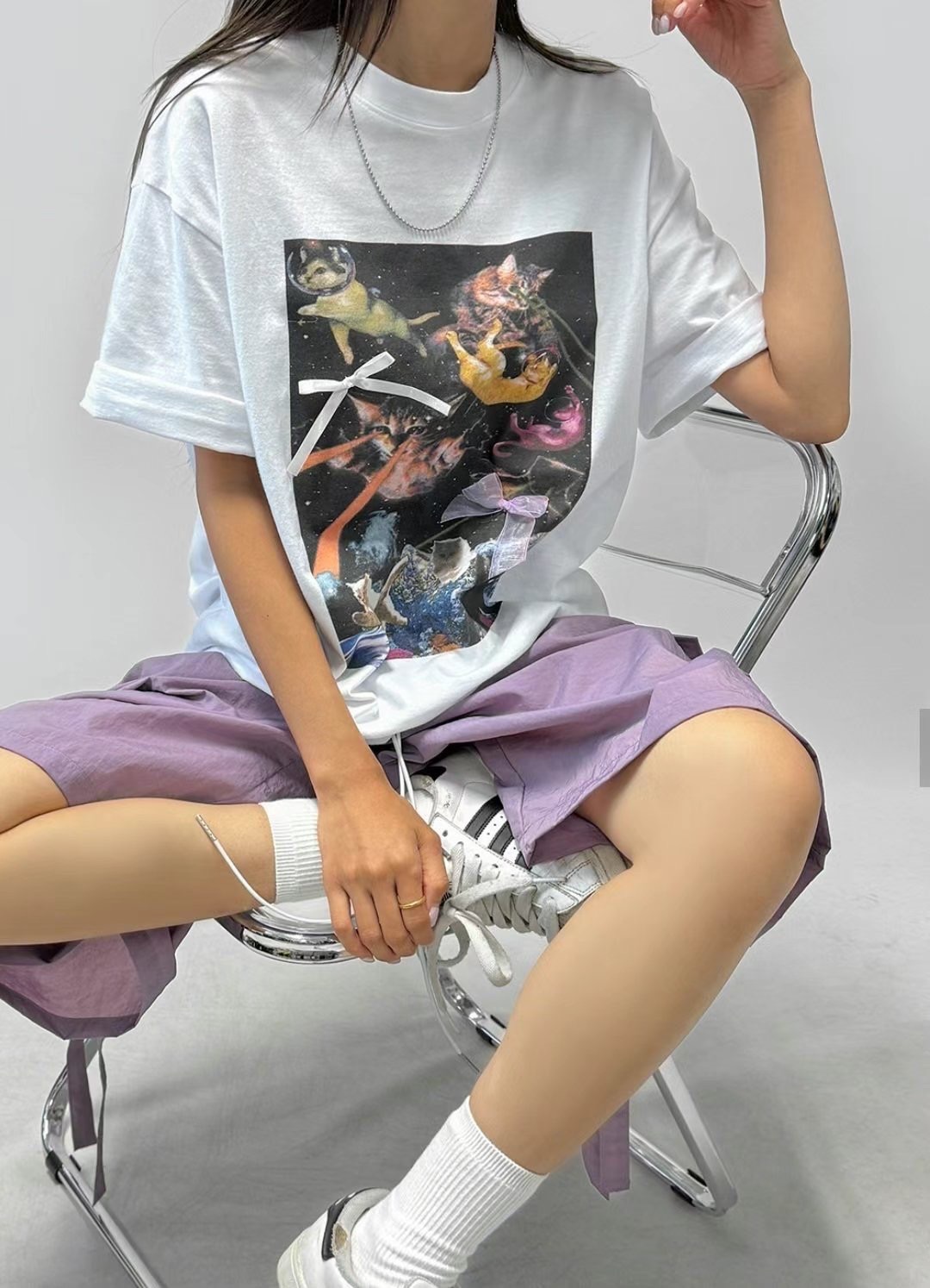 現貨售完不補🏷ʏᴜɴᴀ’s ·韓國代購🇰🇷宇宙貓貓蝴蝶結短袖T 2colors