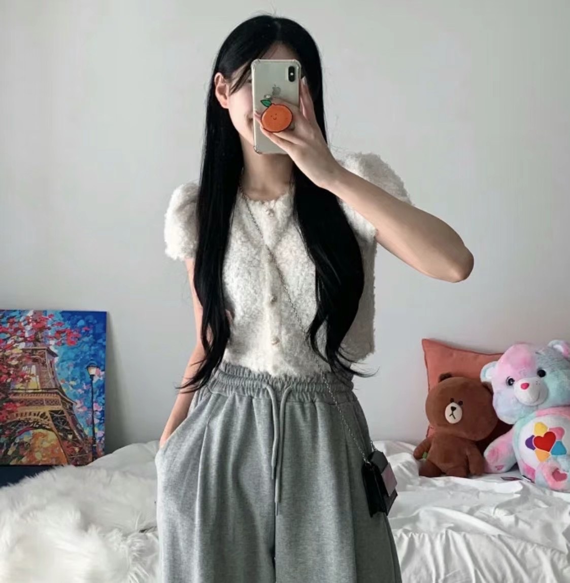 現貨+預購ෆ🏷ʏᴜɴᴀ’s ·韓國代購🇰🇷韓系羊羔毛圓釦短袖上衣 3colors