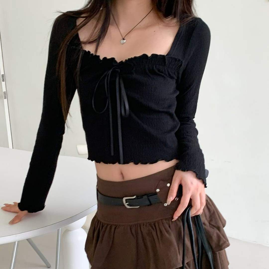 ʏᴜɴᴀ’s ·正韓代購🇰🇷柔光皺褶☁️綁帶方領上衣