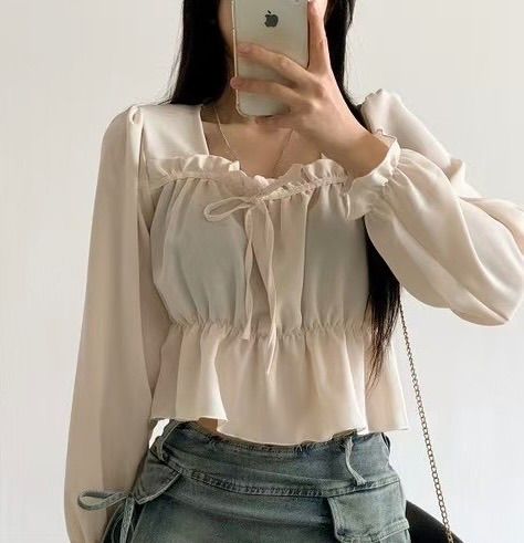 現貨+預購ෆ🏷️ʏᴜɴᴀ’s 正韓🇰🇷 蝴蝶結荷葉邊方領長袖上衣