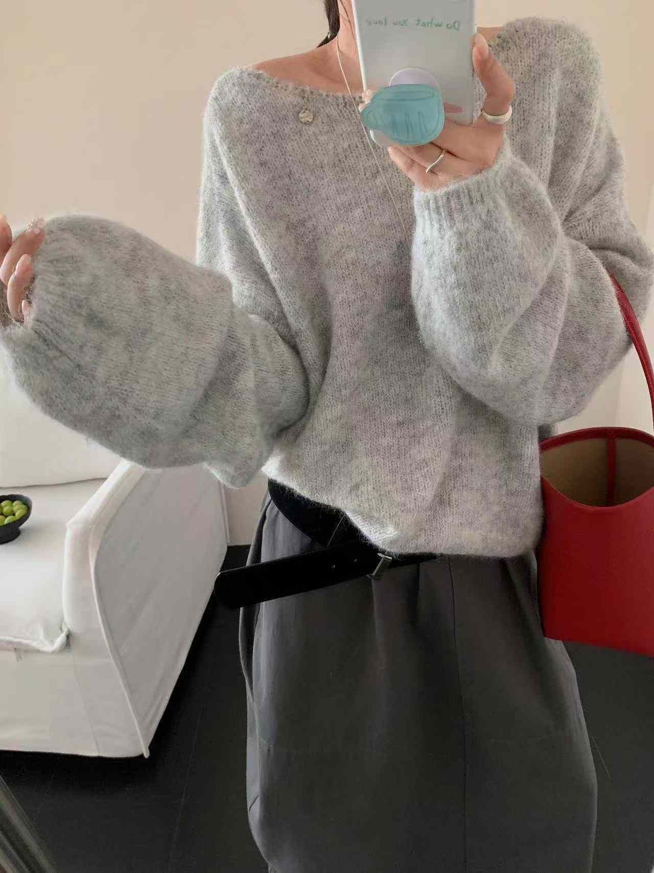 🏷ʏᴜɴᴀ’s ·正韓代購🇰🇷霧光日常🪞慵懶寬領針織長袖上衣