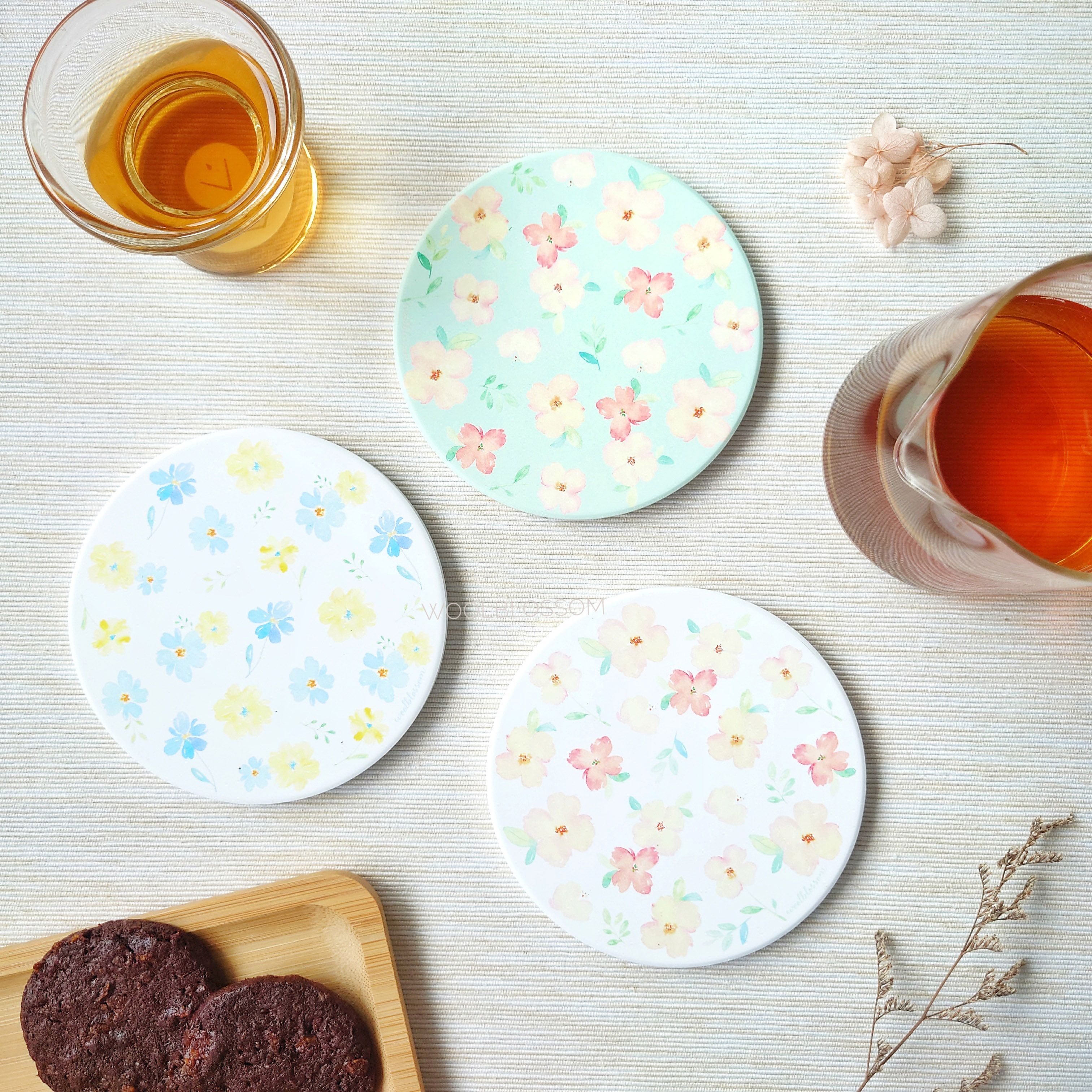 水彩花朵陶瓷吸水杯墊