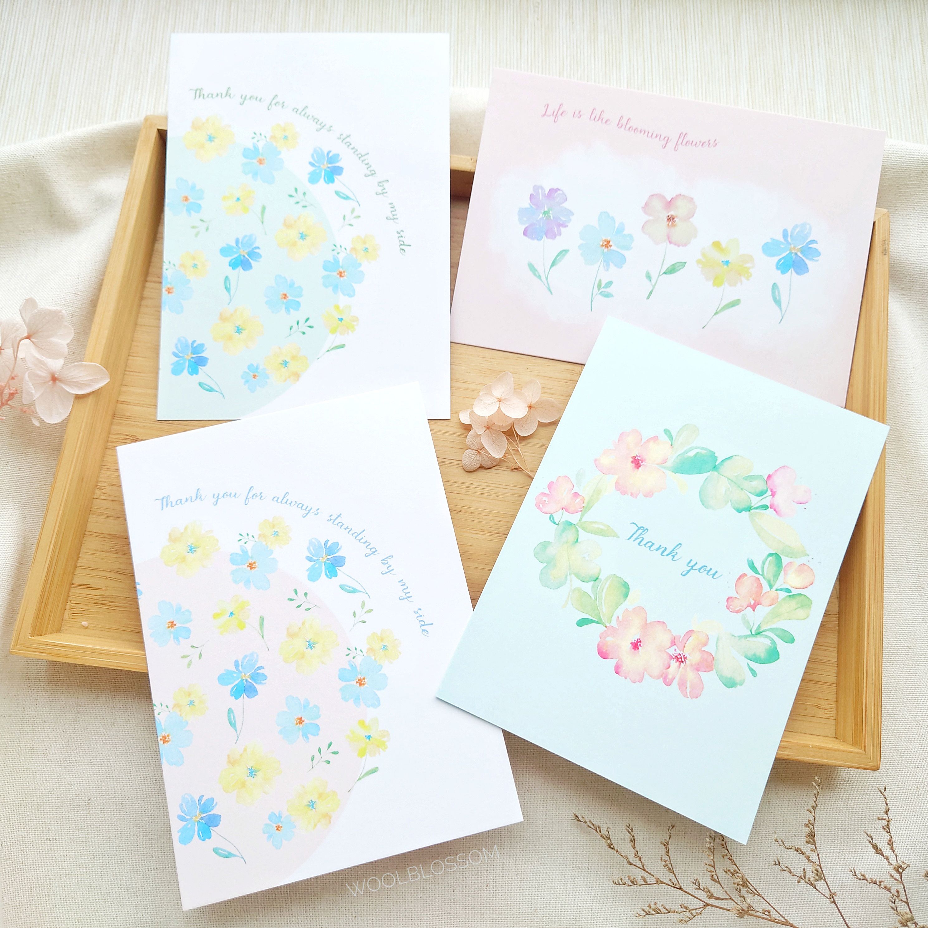 水彩花朵花圈明信片/生日卡片/感謝卡/萬用卡/聖誕卡