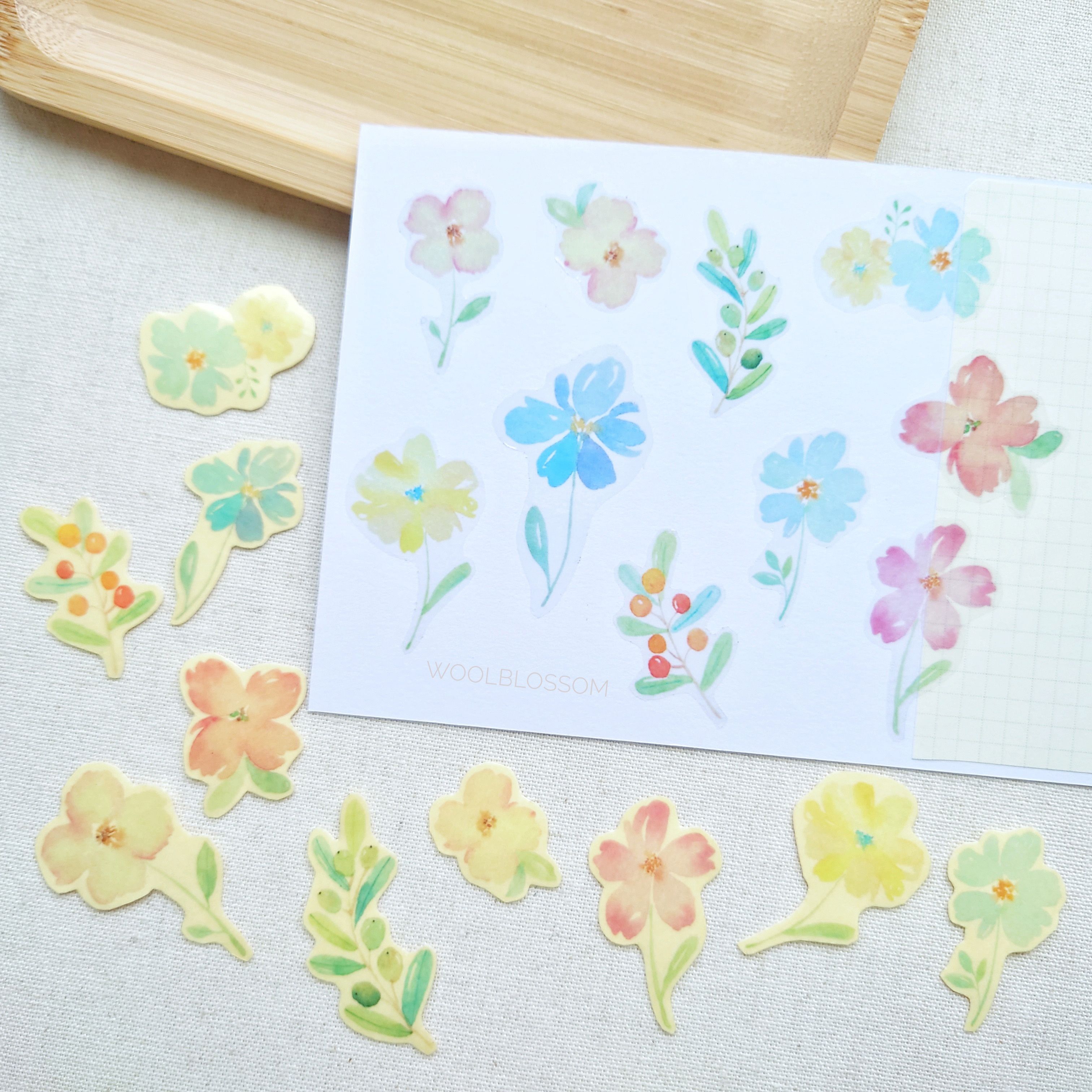 水彩透明花卉貼紙/萬用貼紙/手帳素材/手帳貼紙