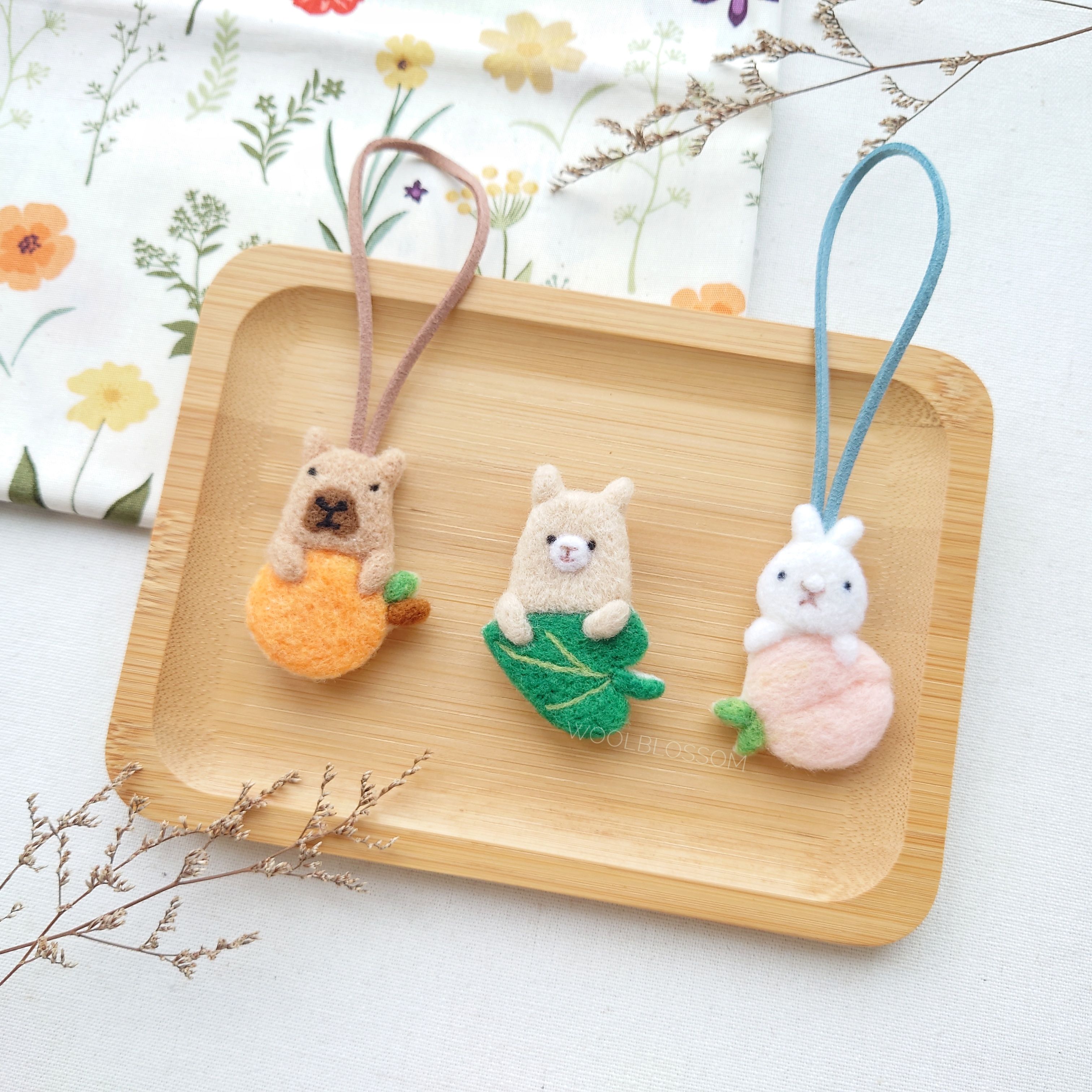 羊毛氈小動物x植物平面款別針/吊飾