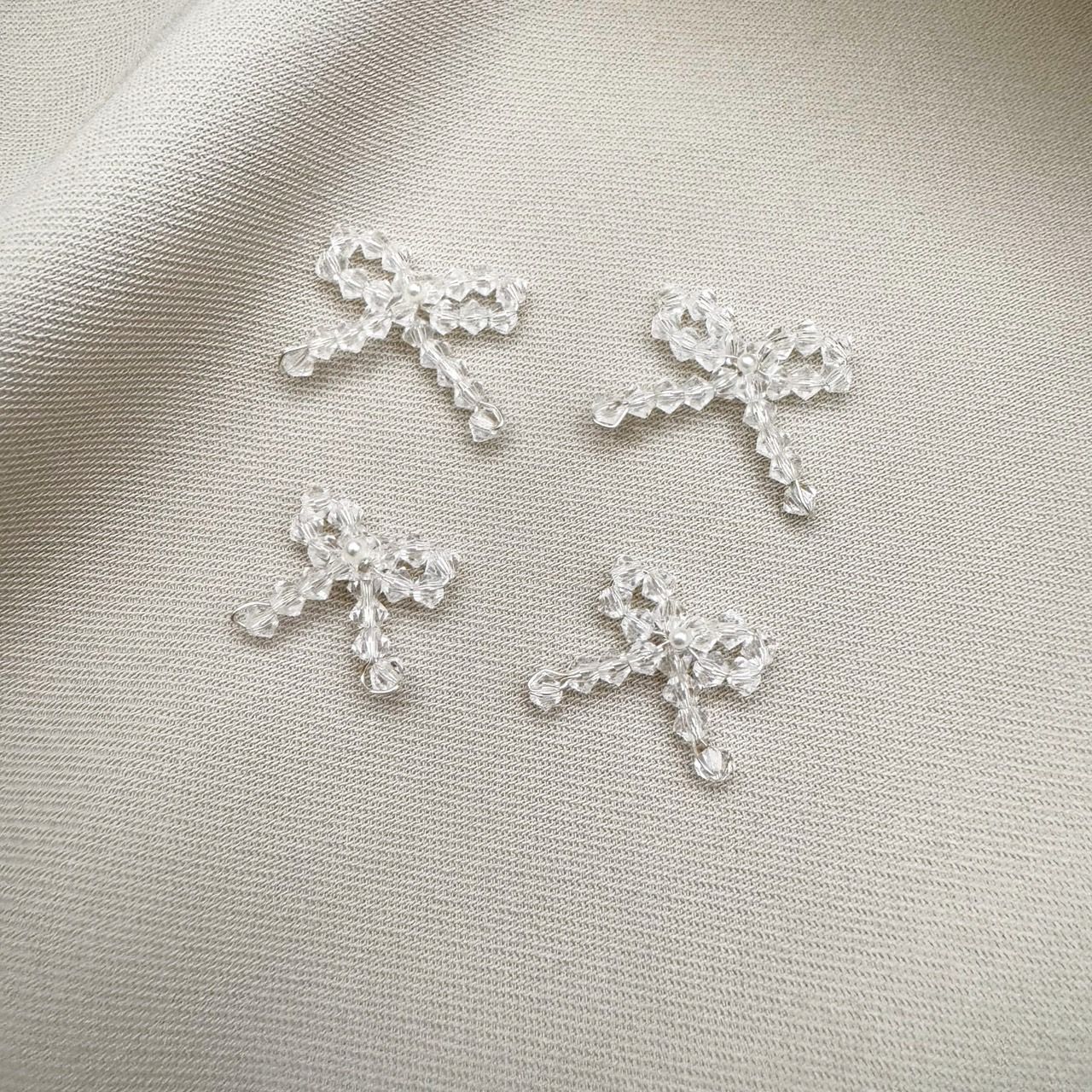 輕珠寶 水晶與珍珠的相遇series 2 鈦耳針 蝴蝶結耳環