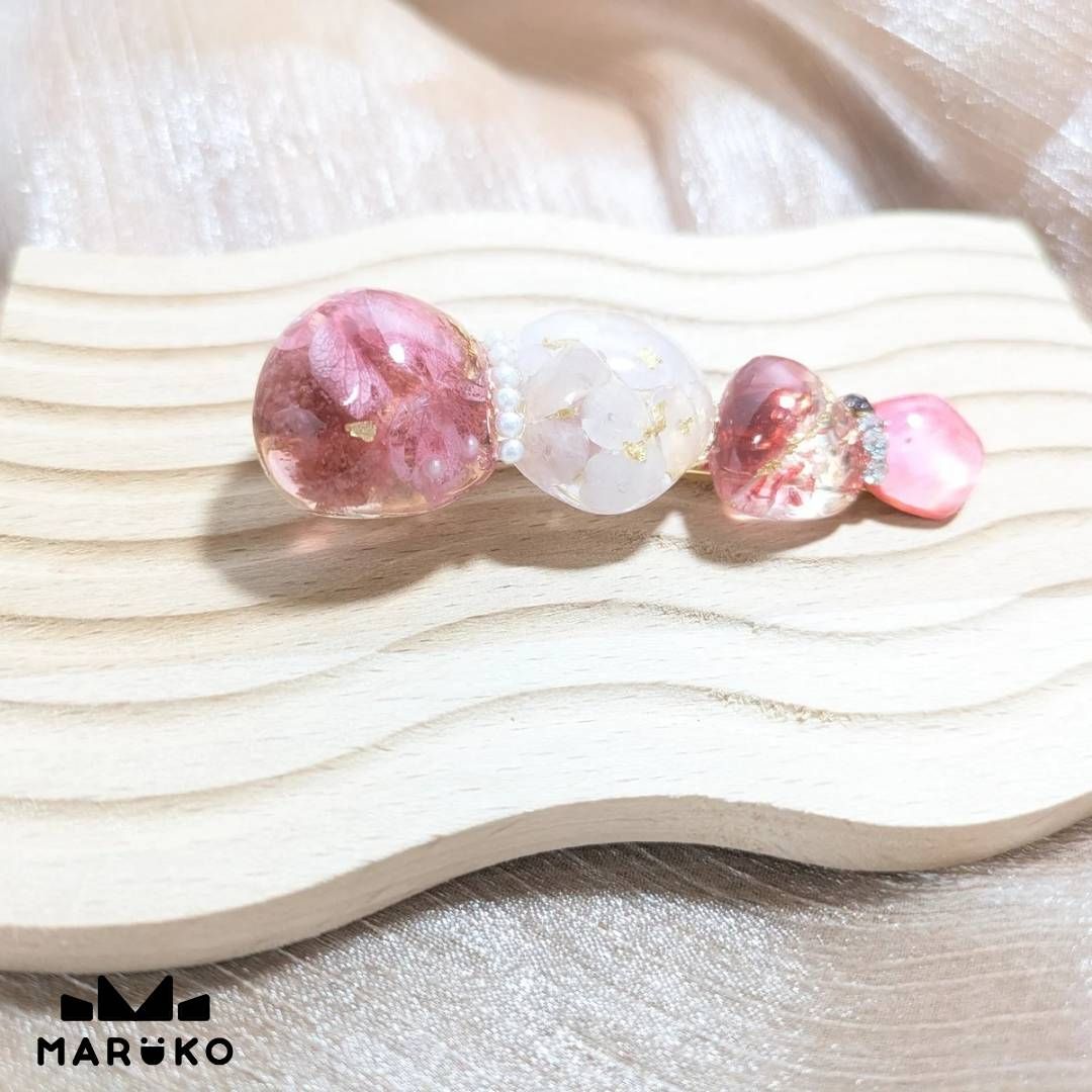 粉水晶繡球花髮夾｜髮飾｜文創｜手作 | 永生花【MARUKO丸玩手作】