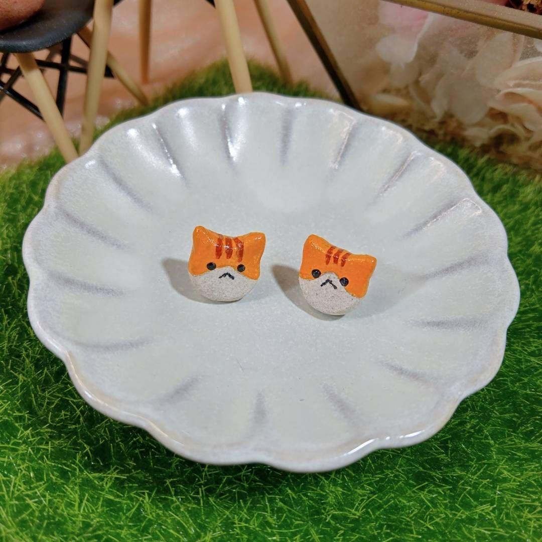 陶製貓貓系列 | 貓咪耳環耳夾耳針 | 三花貓 | 橘貓 | 賓士貓【MARUKO丸玩手作】