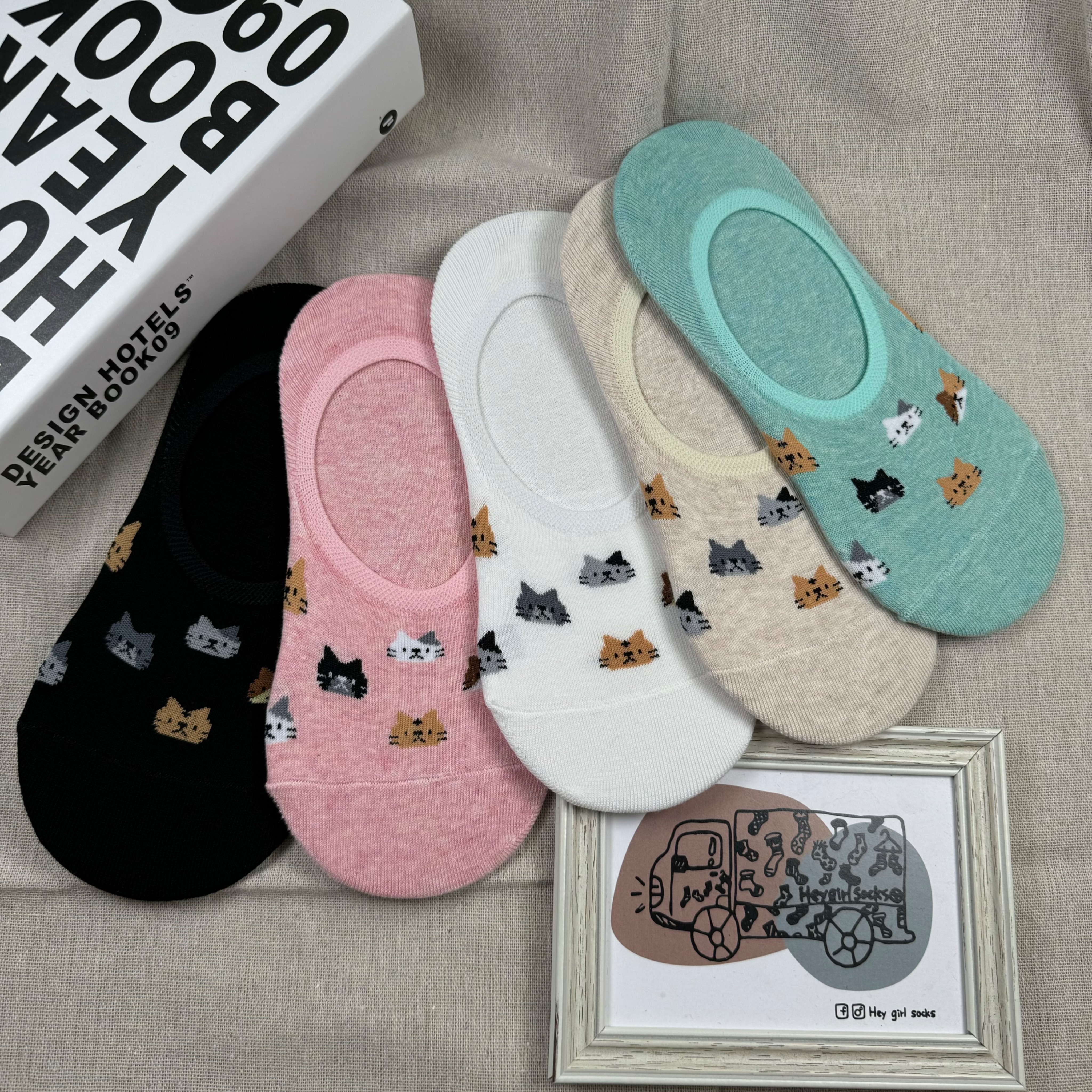 貓咪滿版隱形襪 後跟止滑 韓國襪子 韓襪 韓國製 Heygirlsocks襪子車